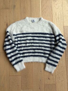 La Ligne x Target Cream & Navy Striped Fuzzy Crewneck Sweater
